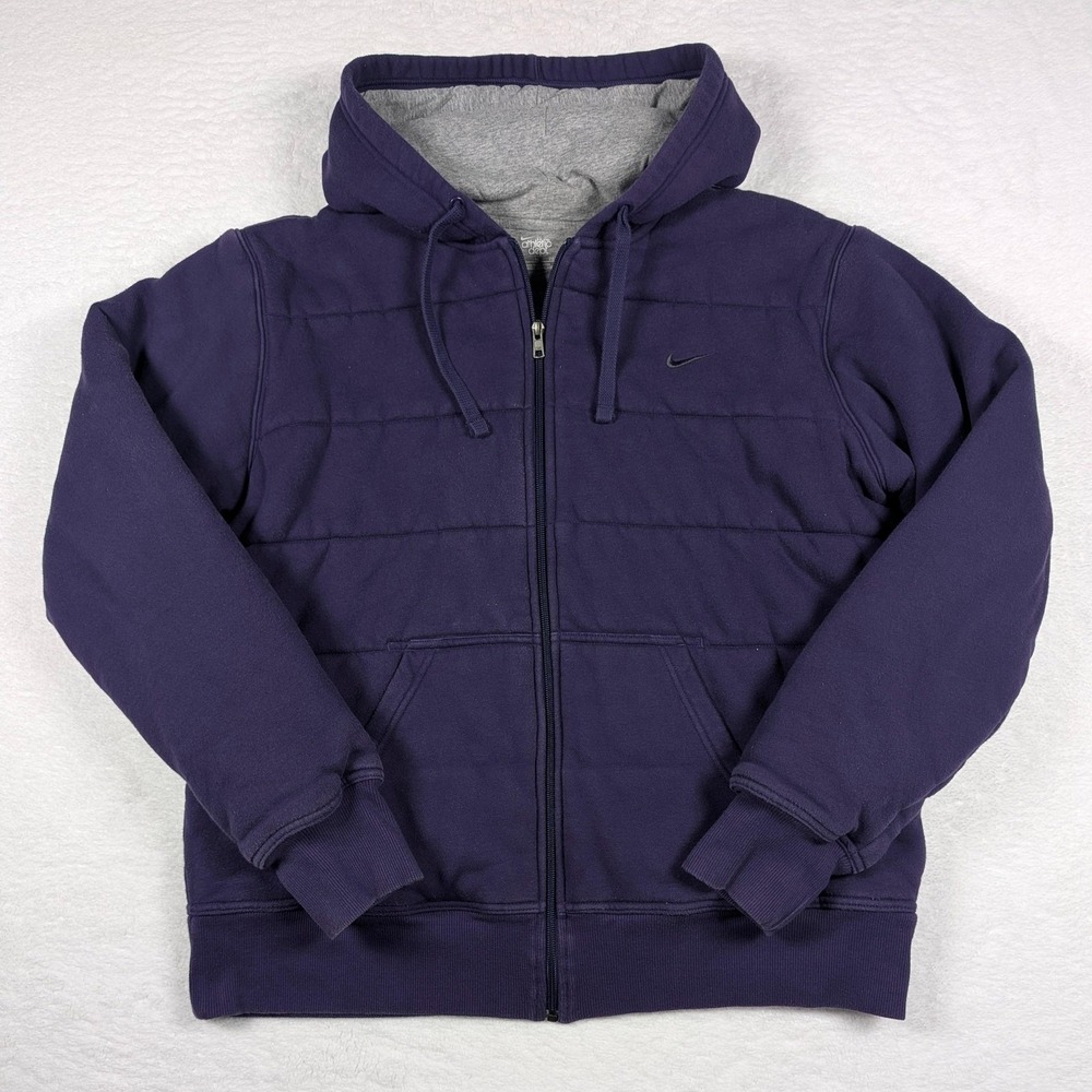 Nike Hoodie Mens XL‎ Purple Full Zip Quilted Fleece Sweatshirt Swoosh Lined Y2K